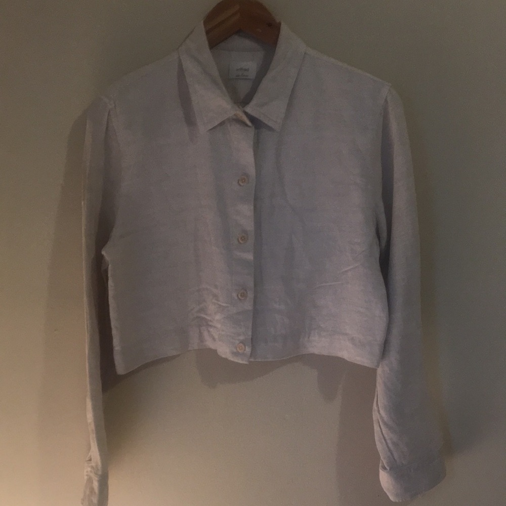 Cropped heathered oatmeal Linen overshirt